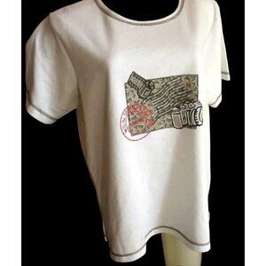 Vintage 1990s Womens African T-shirt XL Postmark Wildlife Kenneth,Too Top Padded